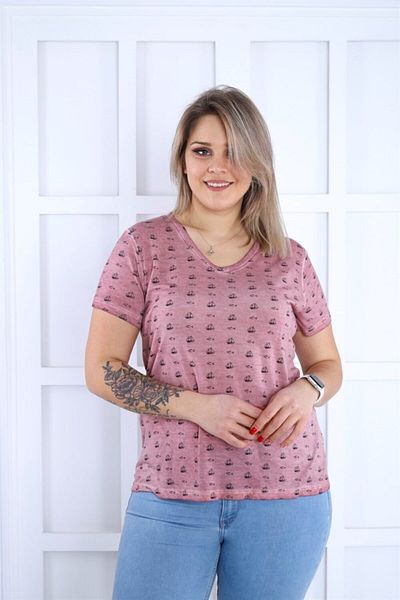 Seamoda Women's V-neck Sandal and Ship Printed Basic Tshirt-pink