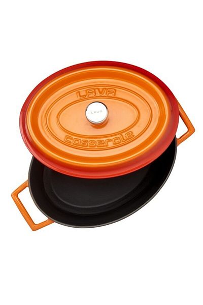 Lava Cast Oval Pot 3 Layer Enamel- Orange