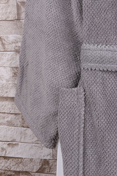 Baveno Μπουρνούζι από 100% βαμβακερό ζακάρ γκρι κιμονό