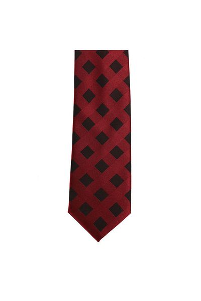 Brianze Men's Black Checkered Claret Red Slim Tie 444GKC036