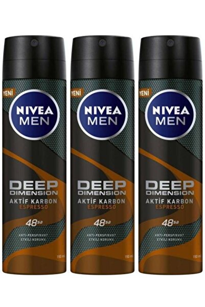 NIVEA Men Deep Dimension Aktif Karbon Espresso Erkek Deodorant 150 Mlx3