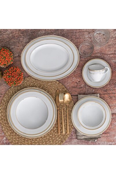 Güral Porselen Dekorlu Beyaz Porselen Tolstoy Yemek Takımı 84 Parça