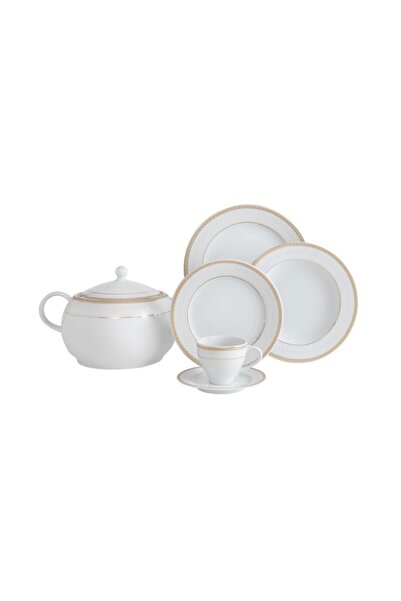 Güral Porselen Dekorlu Beyaz Porselen Tolstoy Yemek Takımı 84 Parça