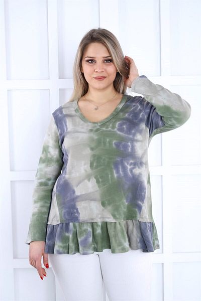 Seamoda V-Neck Skirt Frilly Batik Pattern Tunic-blue Green