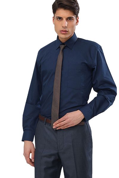 Varetta Ανδρικό πουκάμισο Navy Blue Classic Cut μακρυμάνικο μονή τσέπη από βαμβακερό σατέν