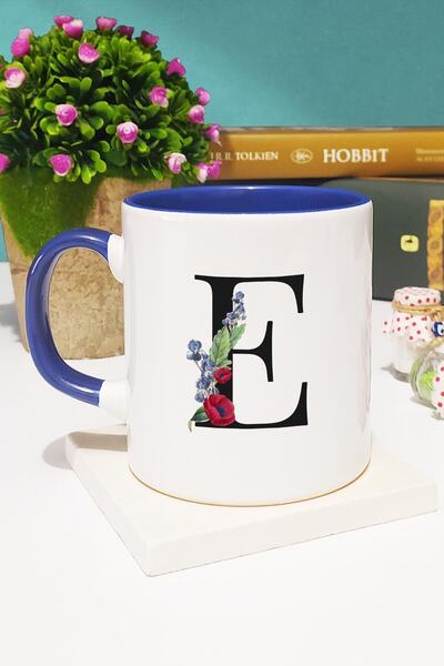 Hedizu Floral Letter Designed E Mug Cup Navy Blue