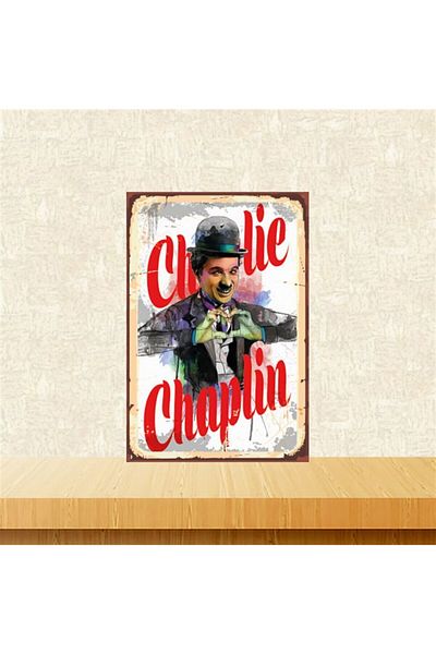 TAKIFİX Charlie Chaplin Love 20-30 cm Ρετρό Ξύλινο Πίνακα Tkfx5150