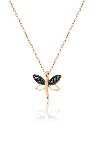Bilsen Store 925 Ayar Gümüş Zincirli Rose Kaplama Siyah Zirkon Taşlı Yusufçuk...