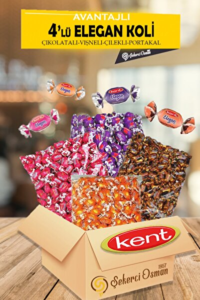 KENT Elegan 4'lü Avantajlı Koli (ÇİKOLATA-PORTAKAL-VİŞNE-ÇİLEK) 4kg - Ikramlık Şeker