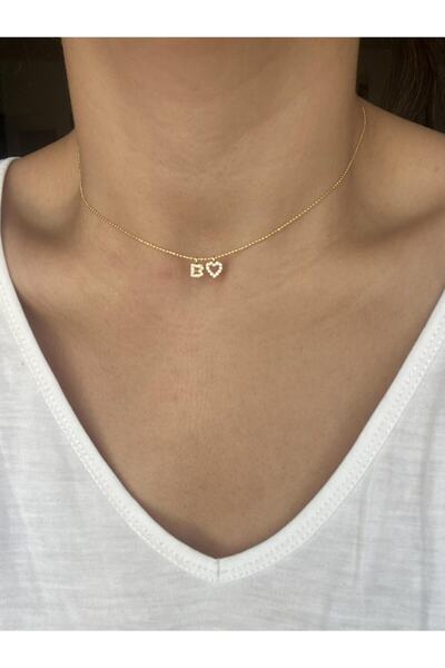 Vi store B Harfli Taşlı Kalp Kolye