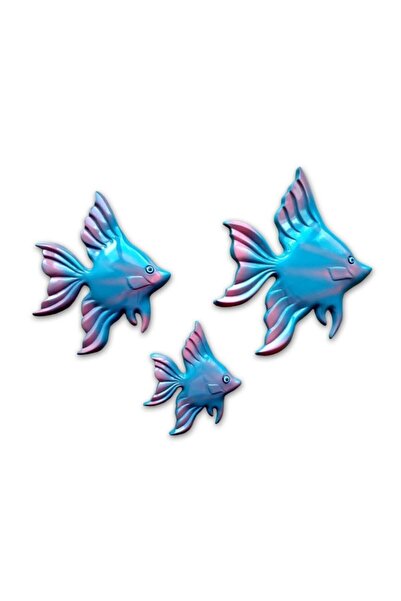 CajuArt Üçlü Balık Büyük Boy Ev Duvar Aksesuarı Ev Dekorasyon Biblo