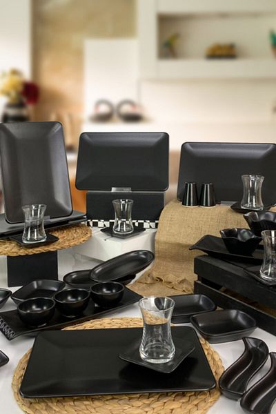 Trendymutfak 36 Piece Breakfast Set for 6 People Black Siera