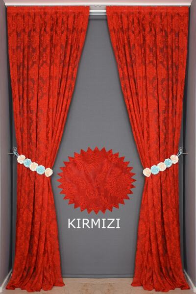 AKÇA TEKSTİL Damaks Kırmızı Renk Tek Kanat Hazır Dikilmiş Pileli Fon Perde 75*260 Cm