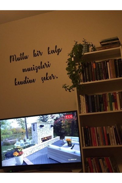 Yumak Dekor Grup Mutlu Bir Kalp Mucizeleri Kendine Çeker Ahşap Duvar Yazısı -...