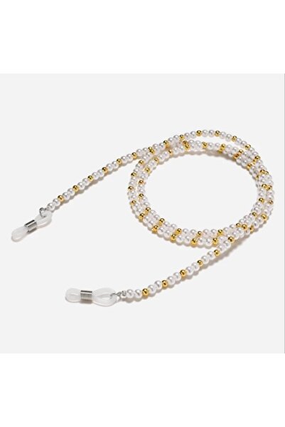 platin hediyelik Women's 4 Mm Yellow-white Pearl Beaded Sunglasses Glasses Lanyard Strap Accessory