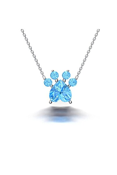 Vision Pırlanta 925 Ayar Gümüş Kedi Patisi Kolye Açık Mavi Taşlı