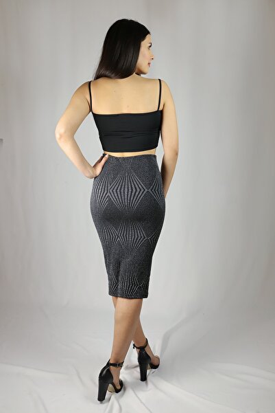 Kallisto Fusta neagră midi cu talie elastică și detaliu cu paiete