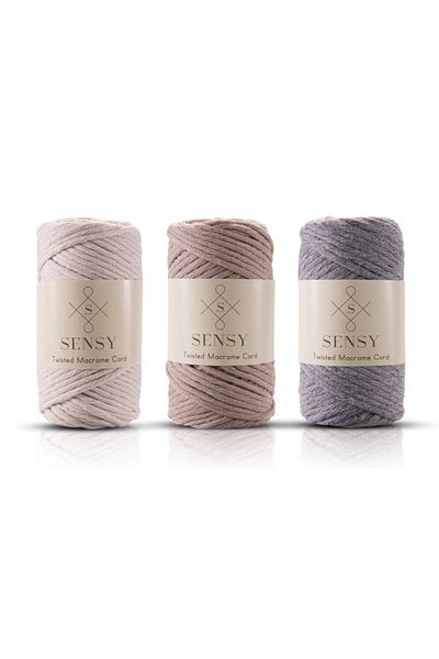 SENSY Premium Scanned Macrame Macrame Hobby Yarn Set of 3 Ecru Milk Brown Medium Gray