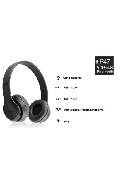 Genel Markalar Megatech St-3 P47 Siyah Kablosuz Wireless Baş Üstü Kulaklık