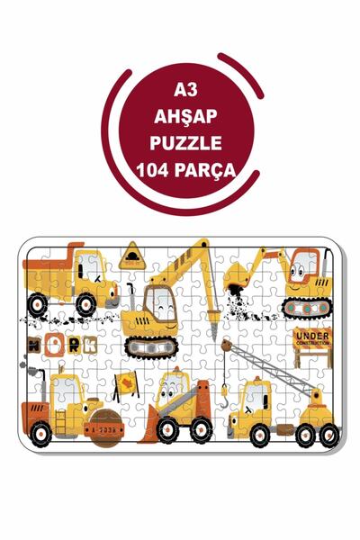 Baskı Atölyesi Iş Makinaları A3 104 Parça Ahşap Puzzle