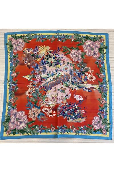 Celbiş Eşarp Floral Desenli Saf Ipek Boyun Fuları