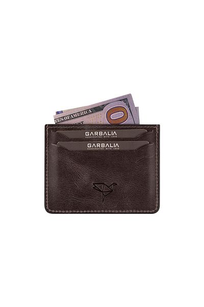 Garbalia Unisex Χειροποίητη Τρελή Δερμάτινη Μίνι Γκρι θήκη για κάρτες