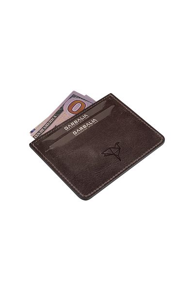 Garbalia Unisex Χειροποίητη Τρελή Δερμάτινη Μίνι Γκρι θήκη για κάρτες