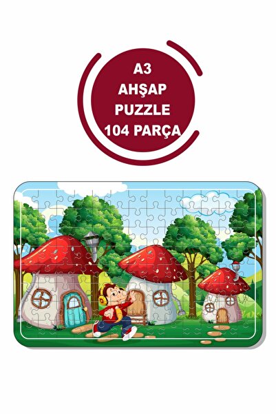 Baskı Atölyesi لغز بيوت الفطر A3 104 قطعة خشبية