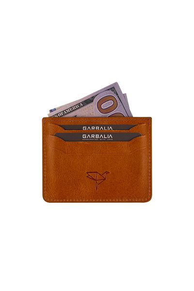 Garbalia Handmade Crazy Leather Mini Unisex Mustard Yellow Card Holder