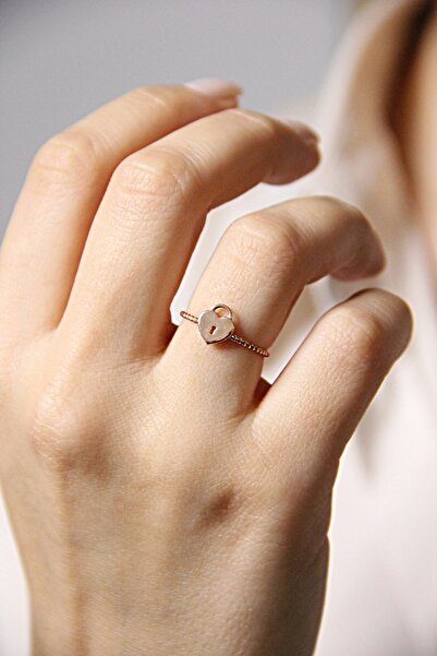 Argentum Concept 925 Ayar Gümüş Kalbin Kilidi Rose Yüzük - Y018701