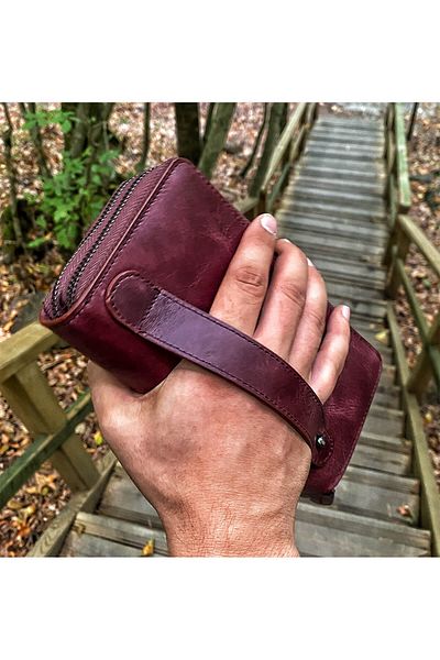 Garbalia Unisex Claret Red Vintage Leather Clutch Bag with Phone Compartment Wallet Card Holder