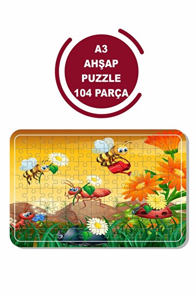 Baskı Atölyesi لغز خشبي لطيف النحل والأصدقاء مقاس A3 مكون من 104 قطعة