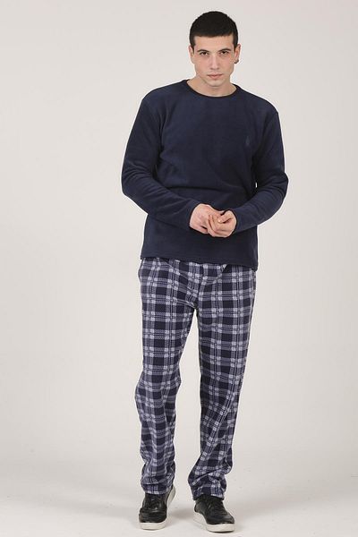DOFİ Ανδρικό σετ πιτζάμες καρό Fleece Άνετη κοπή