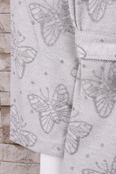 Baveno Women's Butterfly Patterned Shawl Gray Dressing Gown