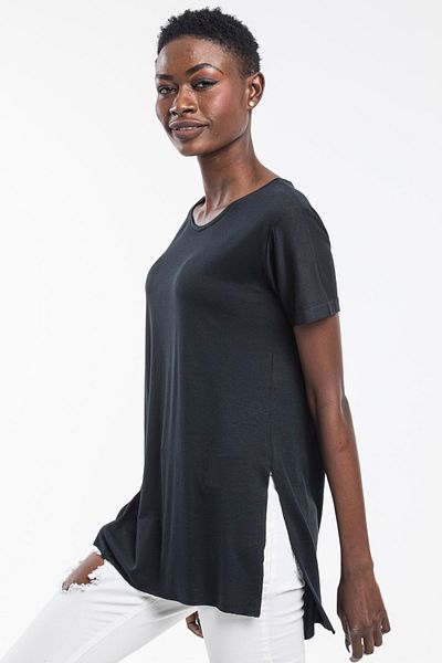 The Base Women's Black Viscose Fabric Crew Neck T-Shirt