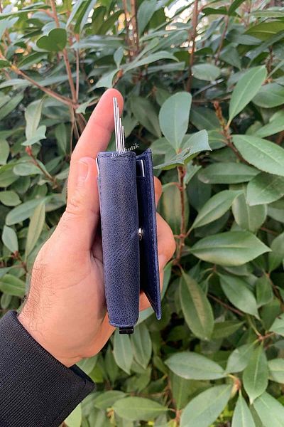 Dodo4men Πορτοφόλι Unisex Navy Blue από γνήσιο δέρμα μηχανικό