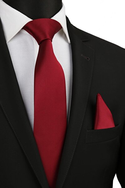 La Pescara Men's Burgundy Handkerchief Plain Satin Tie 1109
