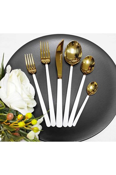BRONDOFF Lilyum White Titanium 84 Piece Fork Spoon Knife Set