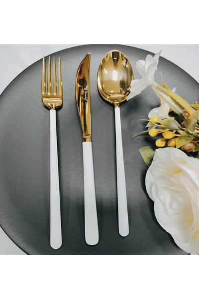 BRONDOFF Lilyum White Titanium Fork Spoon Knife Set 36 Pieces