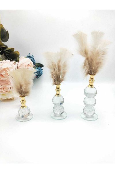 ZEKAAVM Gold Feather Set of 3 - Trinket Ornament Decor, Crystal Ball