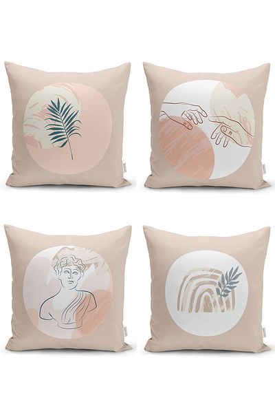 Realhomes Set de 4 huse de pernă și perne decorative cu design boem, imprimate digital