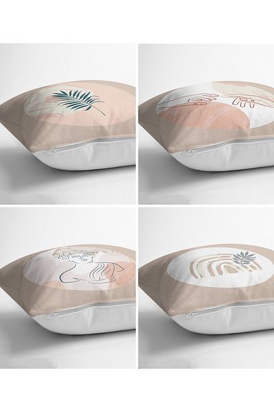 Realhomes Set de 4 huse de pernă și perne decorative cu design boem, imprimate digital
