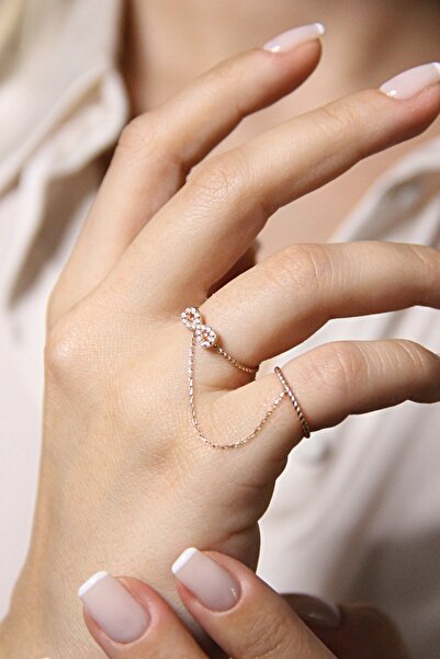 Argentum Concept 925 Ayar Gümüş Sonsuzluk Figürlü Rose Zincirli Çift Yüzük - ...