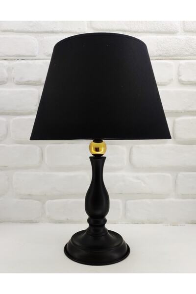 365GUNSERİSONU مصباح طاولة عاكس الضوء من القماش الأسود ذو الساق المعدنية الذه...