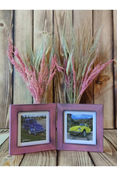imzDepo Pembe Ahşap İkili Polaroid Boy Yakma Çerçeve 10x10 cm