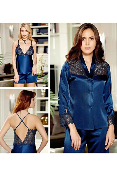 Jeremi Women's Navy Blue Satin Nightgown Set 481