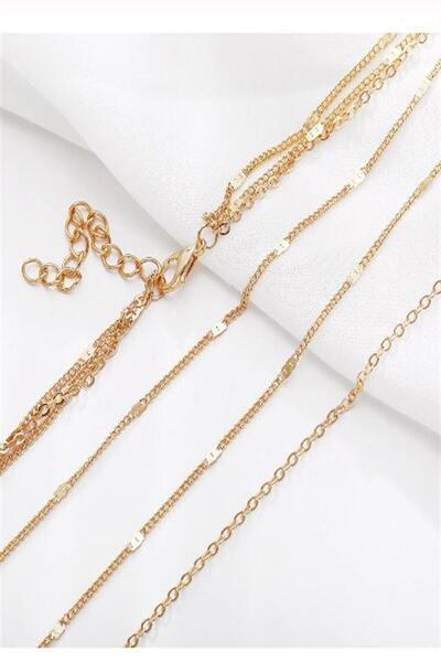 X-Lady Accessories Kadın Üçlü Şeri Zincir Kolye Gold Kaplama Katmanlı Kolye Choker Uzun Çoklu Kolye