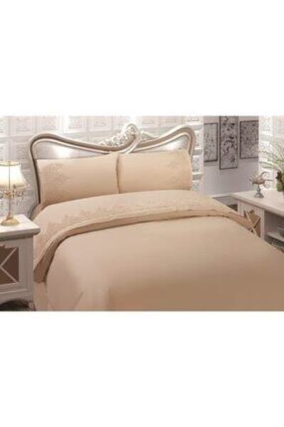 hanımeli Bej Fransız Dantelli Pamuk Nevresim Takımı