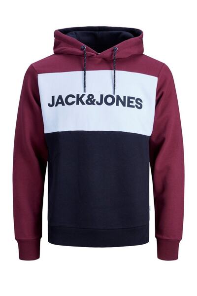 Jack & Jones Мъжка бордова блуза с качулка и блокиращи ръкави 121723