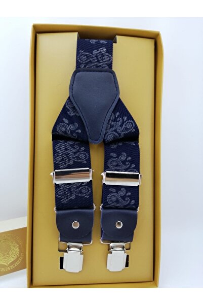 Elegans Giyim Aksesuar Lacivert Baskılı Salopet Pantolon Askı